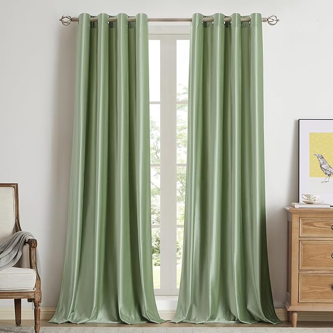 BULBUL Sage Green Velvet Curtains 84 inches Luxury Elegant Living Room Curtain Modern Light Filtering Thermal Insulated Soundproof Privacy Room Darkening Drapes for Classical Bedroom Set of 2 by ModernShinyVelvetCurtains
