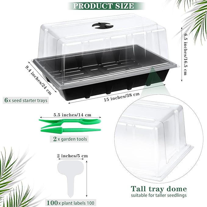 6 Packs Seed Starter Tray Kits with Humidity Dome, Plastic Germination Growing Trays with Plants Labels, Planting Tools for Seeds Growing Starting, Germination and Seedling Propagation - Image 2