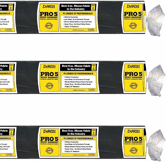 Dewitt 3-Pack Pro-5 Weed Barrier Fabric 5 oz, 6 x 250 Feet – Heavy-Duty Woven Landscape Ground Cover Mat for Raised Garden Bed, Greenhouse Gardening, Outdoor Landscaping, and Commercial Planting by DeWitt