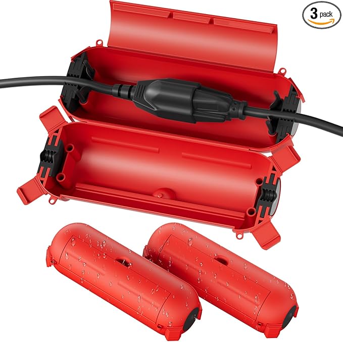 Flemoon [3 Pack] Outdoor Extension Cord Safety Cover with Waterproof Seal, Weatherproof Electrical Connection Box to Protect Outdoor Outlet, Plug, Socket, Christmas Holiday Decoration Light, Red by FLEMOON