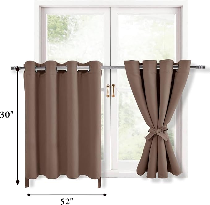 Hiasan RV Blackout Curtains for Bedroom, 52 x 30 Inches Long - Thermal Insulated & Light Blocking Window Curtains for Living Room, 2 Drape Panels Sewn with Tiebacks, Cappuccino - Image 8