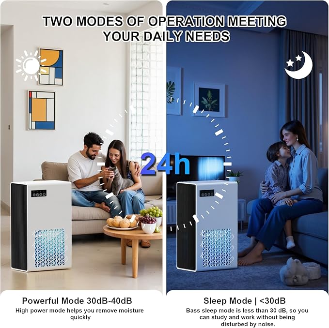Dehumidifiers for Home, 99oz Water Tank Dehumidifier for Bedroom Basement Bathroom RV with Auto Shut Off, Drain Hose, Sleep Mode, (White) - Image 4