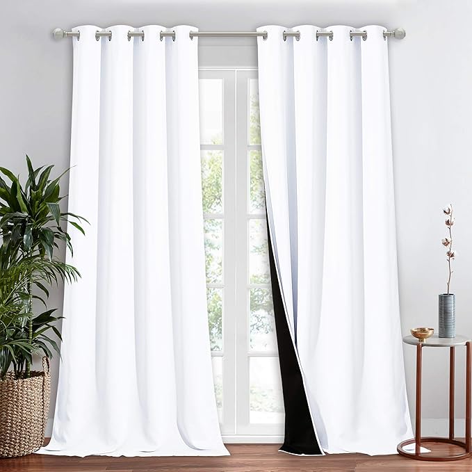NICETOWN White 100% Blackout Curtain for Windows, Super Heavy-Duty Black Lined Total Darkness Drape for Bedroom, Privacy Assured Window Treatment for Patio (1 PC, 52 inches W x 108 inches L) by NICETOWN