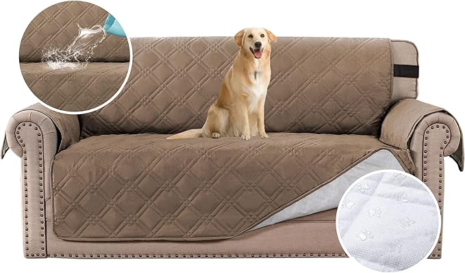 H.VERSAILTEX 100% Waterproof Sofa Slipcover Washable Loveseat Cover for 2 Cushion Cover Non-Slip Furniture Protector with Silicone Backing Couch Cover for Pets (Oversized Loveseat, Taupe) by HVERSAILTEX