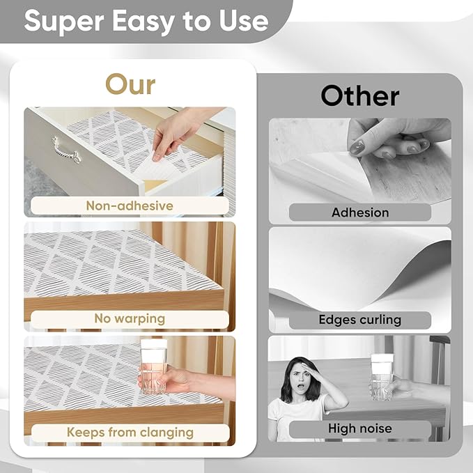 Shelf Liners Cabinet Liner Drawer Liner 12in X 13ft Non Adhesive Non-Slip Easy to Clean Waterproof Black Diamond Stripe Liner for Kitchen Cupboard, Desks, Pantry, Tool Box - Image 4