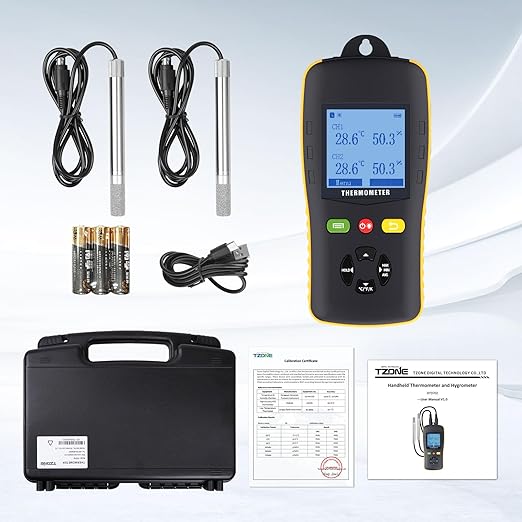 Tzone Temperature and Humidity Data Logger USB with Probe,Dual Channel Temp Humidity Recorder with Data Report, Digital Industrial Thermometer Recording Handheld RH Logger for Greenhouse Freezer Lab - Image 7