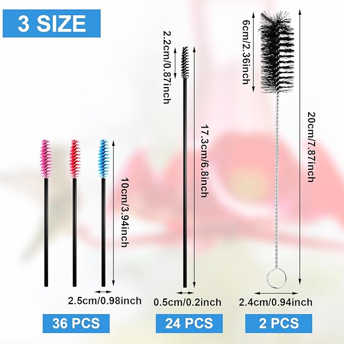 62 Pcs 3 Size Hummingbird Feeder Cleaning Brushes, Nylon Small Clean Brushes Tiny Brush for Cleaning Small Parts Tubes Jars Cup (Blue Red Rose Red Black) - Image 2