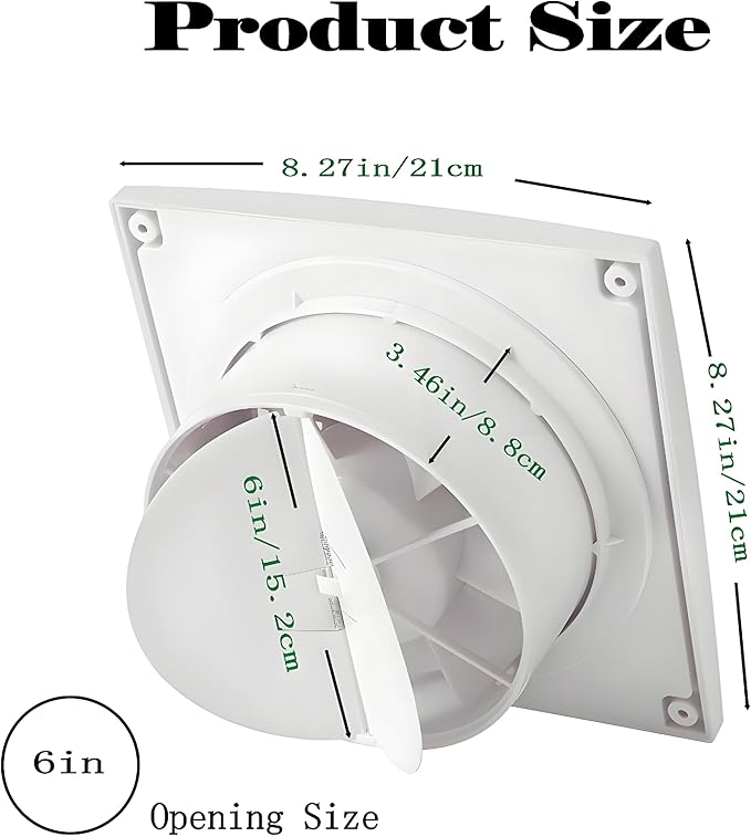 6 Inch Exhaust Fan Bathroom Exhaust Fan with Damper ABS Waterproof Ventilation Fan for Kitchen Garage Bedroom Home Office Ceiling & Wall Mount White - Image 7