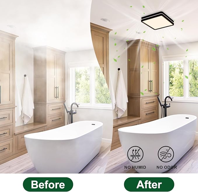 Akicon Bathroom Exhaust Fan with Light, 80CFM 2.0 Sones Exhaust Fan for Bathroom Ceiling, 15W Dimmable 3CCT LED Lights & 3.5W Nightlight Vent Fan for Home, Shower Room, Square, Black - Image 8