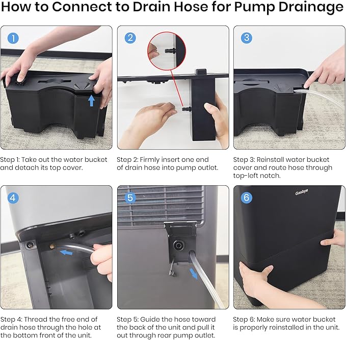 Replacement Water Tank with Pump and 16.4ft Drain Hose for DryPrime 35 Dehumidifier with Pump, Black - Image 2