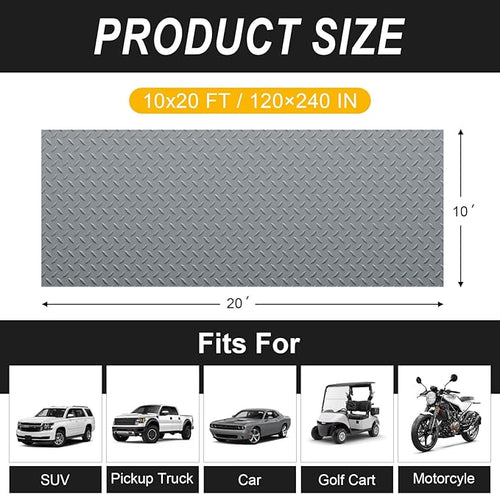 10x20 FT Garage Floor Mat, 2.8mm Thickened Flooring Roll for Under Car Diamond Plate PVC Rubber Mat with 20 Pcs Tapes, Non-Slip Floor Mat for Garage, Warehouse, Gyms, Trailer, Gray - Image 2