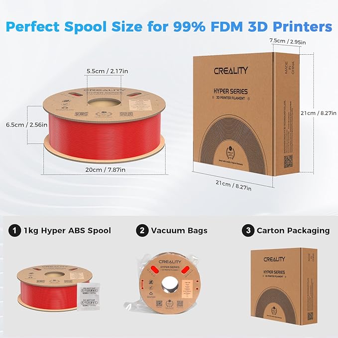 Creality Hyper ABS Filament, Official 3D Printer Filament ABS 1.75mm for High-Speed Printing Convenient Open Printing Material, 1kg(2.2lbs) Spool Fit Most 3D Printer (Red) - Image 8