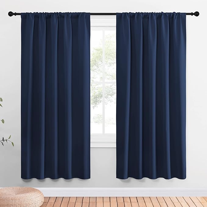 NICETOWN Window Curtains Blackout Draperies - Thermal Insulated Solid Top Pocket Blackout Drapes for Nursery Room (1 Pair, Navy, 52 x 72 Inch) by NICETOWN