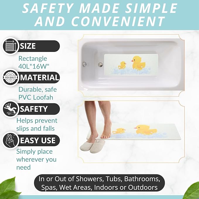 Non Slip Bathtub Mat Shower Mat for Tub - Loofah Bath Mats for Bathroom - 40x16 Bathtub Floor Mat - Textured Anti Slip Bath Mat Without Suction Cups - Secure Mat for Wet Areas (40x16 Duck) - Image 3