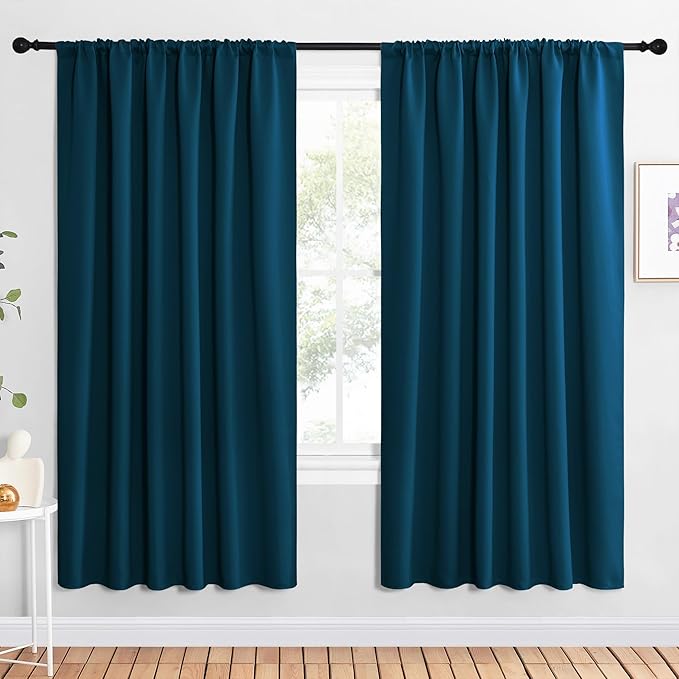 NICETOWN 2 Panels Blackout Curtains, Rod Pocket Window Curtains Room Darkning Drapes for Bedroom/Living Room, Thermal Insulated Solid Draperies for Home Office/Study, 62 by 72-Inch, Moroccan Blue by NICETOWN