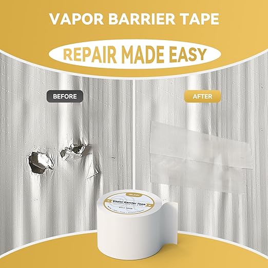 Vapor Barrier Tape 2 Rolls, 4" Wide x 180' Long Moisture Barrier Tape, 9 mil White polyethylene Tape, Moisture Sealing and Seams for Crawl Spaces, Vapor barriers, Marine, Insulation - Image 4