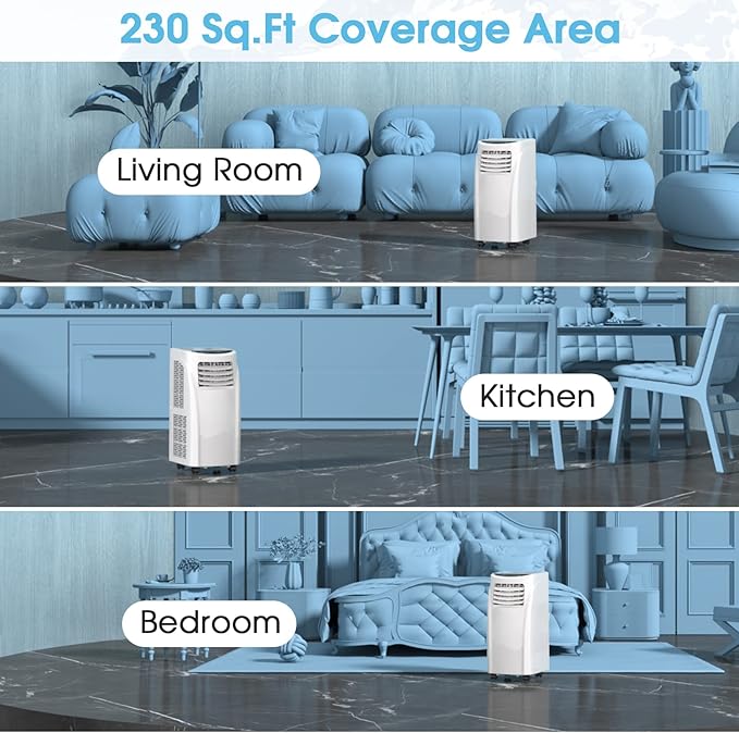 COSTWAY Portable Air Conditioners, 8000 BTU Air Conditioner Unit spaces up to 230 Sq.Ft with Remote Control Dehumidifier Function Window Wall Mount, 4 Caster Wheel, Sleep Mode and 2 Fan Speed - Image 5