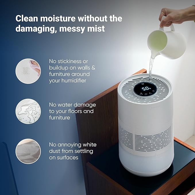 BLUEAIR Premium Smart Humidifier for Large Rooms, Bedrooms, Better Sleep with Evaporative Invisible Mist Tech, Auto Humidify, Easy Top Fill, Smart Control with App, Touchscreen, 3.5L Tank for 48 hours - Image 4