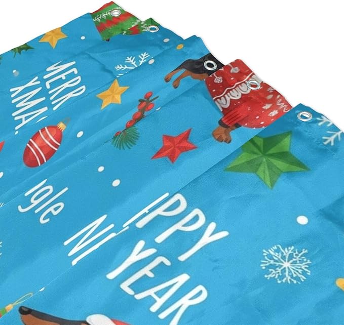 Christmas Santa Dog Blue Shower Curtain Liner 72×72 inch for Bathroom Curtain Anti Mold Shower Curtain with Hooks Bathroom Accessories - Image 3