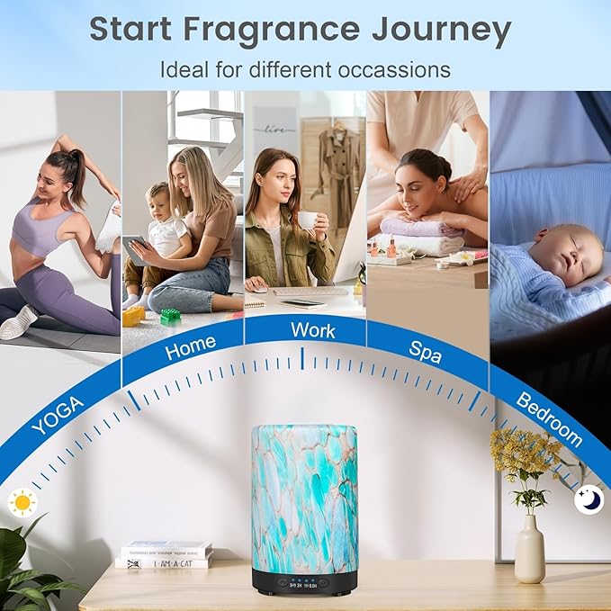 Essential Oil Diffuser, 120ML Glass Aromatherapy Diffuser with 7 Color Lights, Auto Shut-Off and 4 Timer Settings, Ultrasonic Cool Mist Diffuser for Home Room Office (Blue Mountain) - Image 6
