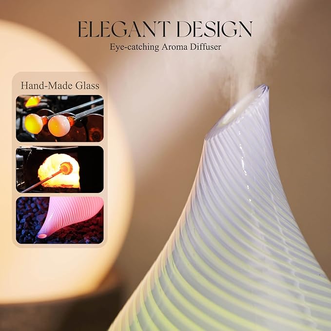 Porseme 150ml Essential Oil Diffuser Glass Color Changing Aroma Air Diffusers Aromatherapy Ultrasonic Cool Mist Humidifier 6 Running Hours Waterless Auto-Off for Sleeping Yoga Office Spa (Pure Purple) - Image 5