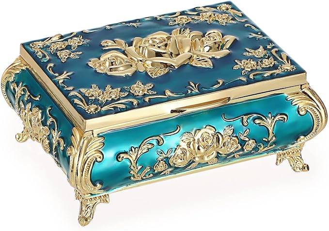 Hipiwe Vintage Metal Jewelry Box Small Treasure Chest Case Trinket Organizer Earrings Necklace Bracelet Storage Box Ring Box Holder Keepsake Box for Women - Image 8