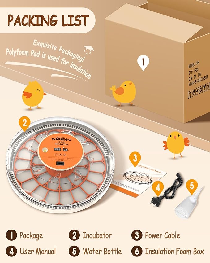 30 Egg Incubators for Hatching Eggs with Automatic Egg Turner, Auto Temperature Control, LED Candling, Humidity Monitor, 360° Viewing for Chicken Quail Parrot Birds - Image 8