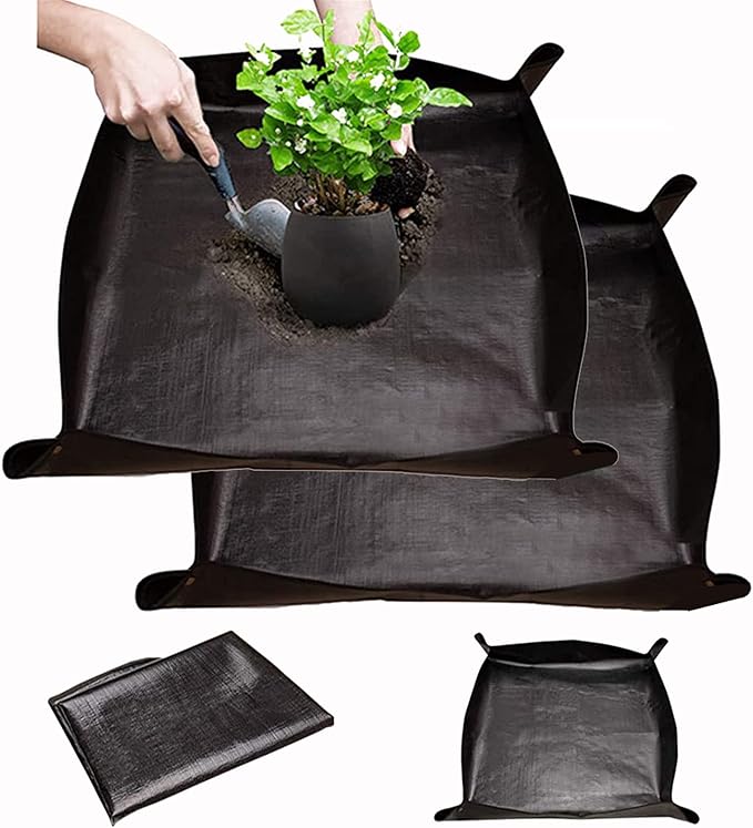 BIUWING 2PCS Indoor Plant Transplanting Repotting Mat Foldable Garden Work Cloth Waterproof Thicken Gardening Mat, Black (26.8" x 26.8") by BIUWING