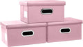 PRANDOM Collapsible Storage Box with Lid [3-Pack] Leather Fabric Foldable Storage Bin Organizer Container Basket Cube with Cover for Home Bedroom Closet Office Nursery Pink(13.6x9.6x6.9) by Prandom