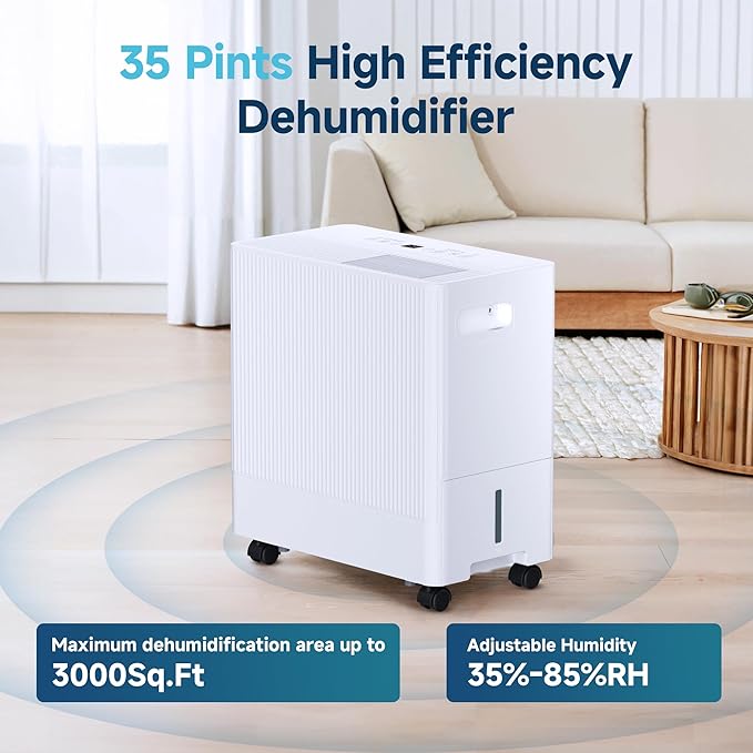 35 Pints Dehumidifier for Basement with Drain Hose,3000 Sq.Ft Dehumidifiers for Home,With 24-Hour Timer Function,Automatic Defrost,Multiple Dehumidification Modes,Suitable for Large Rooms - Image 2