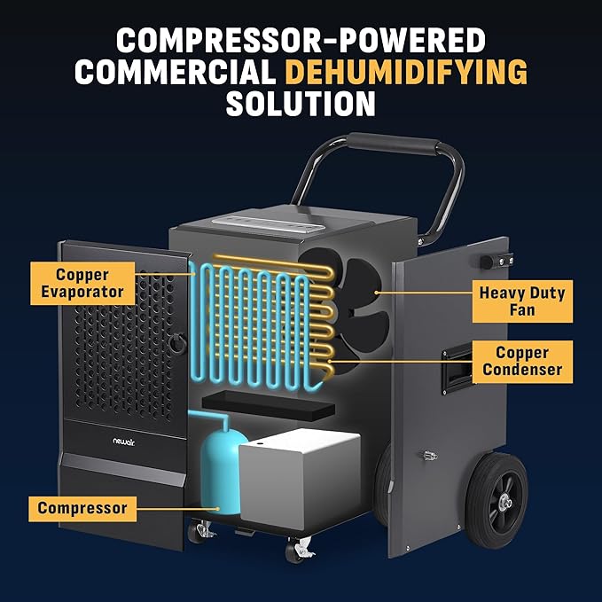 NewAir 160-Pint Commercial Dehumidifier with Pump | Heavy-Duty Industrial Dehumidifier with Drain Hose | For Basements, Water Damage Repair and Large Space Humidity Control - Image 7