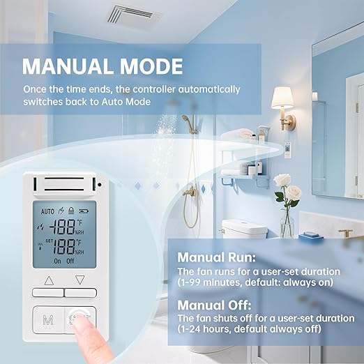 Humidity Sensor Switch, Ortis in-Wall Bathroom Fan Automated Control Switch, Air Moisture Detection, Neutral Wire Required, 120V/220V, Keep Your Room Dry - Image 5