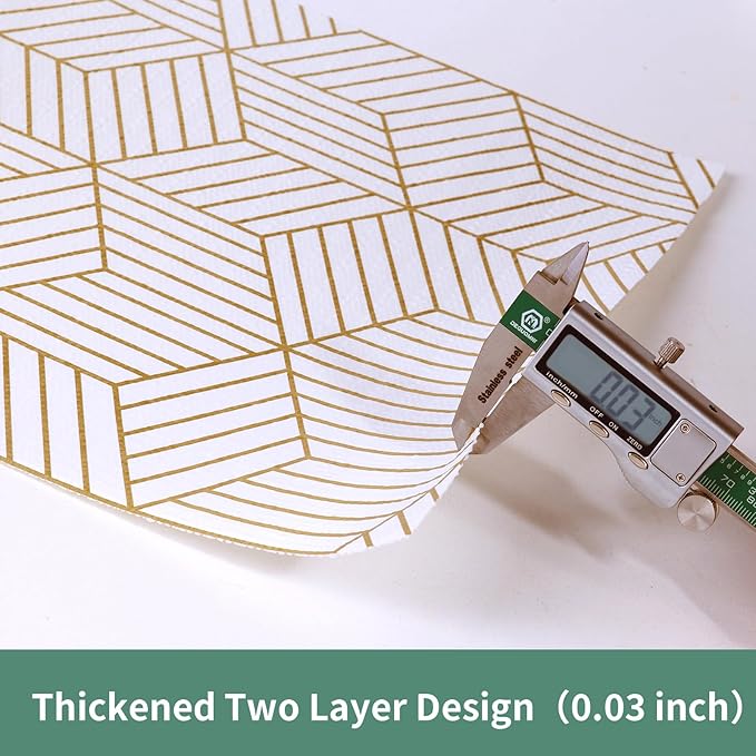 Shelf Liners for Kitchen Cabinets 23.6in x 49.21FT, Non Adhesive Cabinet Liner Strong Non-Slip Thickened Gold Geometric Drawer Liner, Easy to Clean for Shelf, Cabinet with Knife and Tape Measure - Image 7