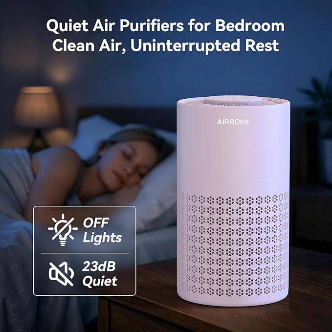 AIRROMI Air Purifier for Bedroom with HEPA 3-in-1 Filter, Pet Air Purifier for Home Cat Pee Smell, Covers Upto 990 Ft², Quiet 360°intake Air Cleaner for Pet Hair,Allergies,Pollen,Smoke A2001 Purple - Image 6