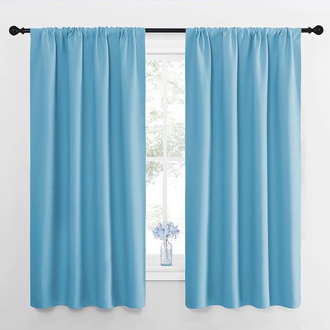 NICETOWN Kitchen Curtains, Short Blackout Drapes, Teal Blue, 42" Wide by 54" Long, 2 PCs, Thermal Insulated Blackout Curtain Panels for Kids Room, Play Room by NICETOWN