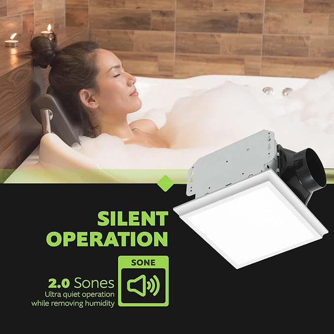 Homewerks 7141-110-G4 Bathroom Fan Integrated LED Light Ceiling Mount Exhaust Ventilation Whisper Quiet 2.0 Sones 110 CFM, White - Image 5