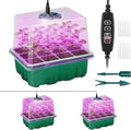 Seed Starter Tray with Plant Light, 2 Pack Grow Lights for Seed Starting Kit with Humidity Domes, Timing Controller Adjustable Brightness for Greenhouse Propagator Station Planting Growing by Qoolife-US