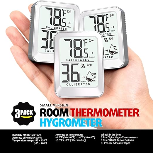 3 Pack Room Thermometer Indoor Hygrometer for Home, Digital Sensor Mini Humidity Gauge Meter, Temperature Humidity Monitor for Bedroom, Pet, Plant - Battery Included - Image 7