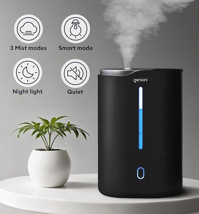 Top Fill Humidifier with Essential Oil Diffuser 6L for Home, Baby, Bedroom, Large Room & Indoor Plants, Cool Mist Ultrasonic Quiet Air Humidifiers, Automatic Humidity Control, Night Light (6L, Black) - Image 9
