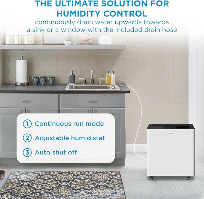Midea 4,500 Sq. Ft. Dehumidifier with Pump Included 50 Pint - Ideal for Basements, Large & Medium Sized Rooms, and Bathrooms (Renewed) - Image 4