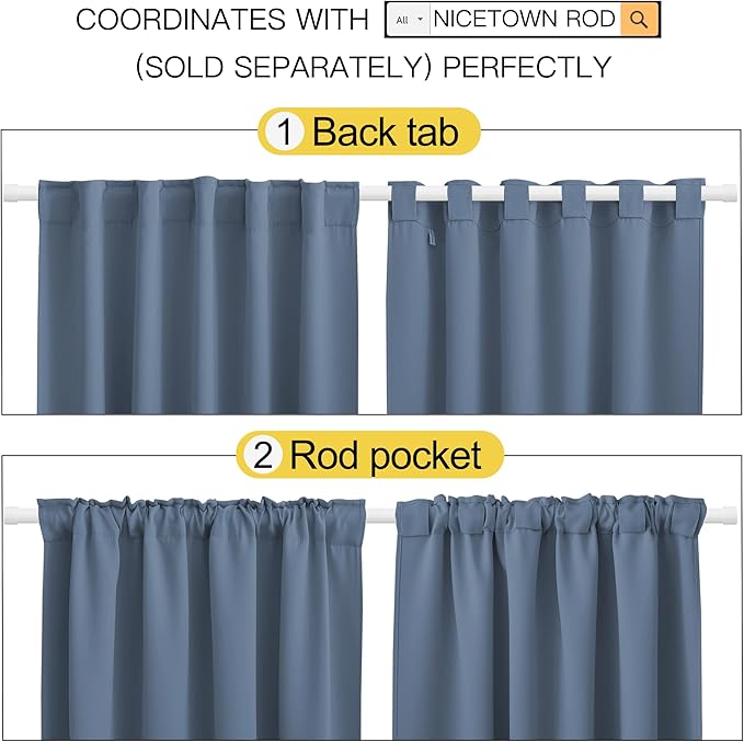 NICETOWN Blackout Curtain Panels Window Draperies - (Stone Blue Color) 62x63 inch, 2 Pieces, Insulating Room Darkening Blackout Drapes for Doorway Shower Bathroom Laundry Room Bifold Door - Image 3