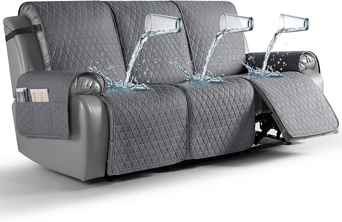 TAOCOCO 100% Waterproof Recliner Cover, Non-Slip Washable Reclining Couch Cover with Elastic Leg Straps, Furniture Protector for Dogs (Gray,3 Seater) by TAOCOCO