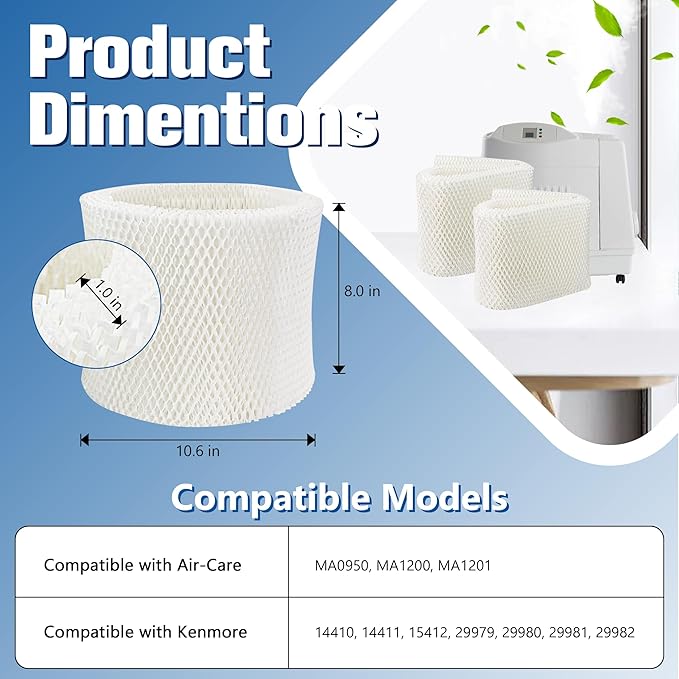 MAF1 Super Humidifier Wick Filter (2 Pack) Replacement for Air-care MA1200, MA1201, MA0950 and Kenmore 14906, 14410, 14411, 15412, 29979, 29980, 29981, 29982 Humidifiers by Funmit - Image 2