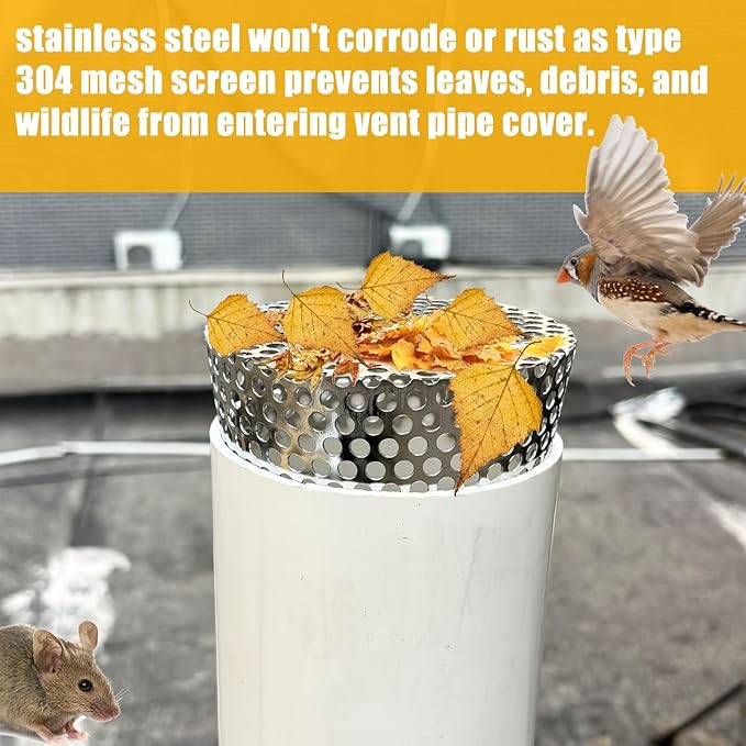 PVC Termination Cap Vent Cover, Stainless Steel Mesh Screen Vent Cover Slot for 3.55" to 4.13" ID Furnace and Roof Vent Pipe, Conical Vent Cap Rust preventing Leaves Debris, Birds Entering - Image 6