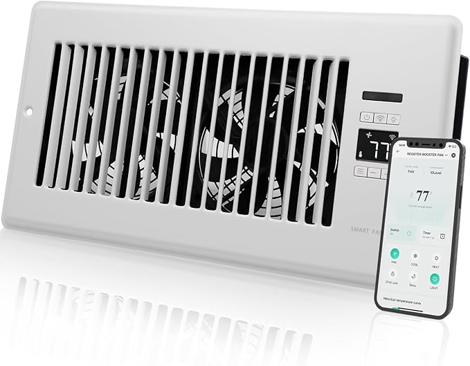 Super Quiet Register Booster Fan for 6" x 12" Register Holes, Smart Register Vent with Dual Intelligent Thermostat and WIFI App Control, Heating Cooling AC Vent Fan (White) by Howeall