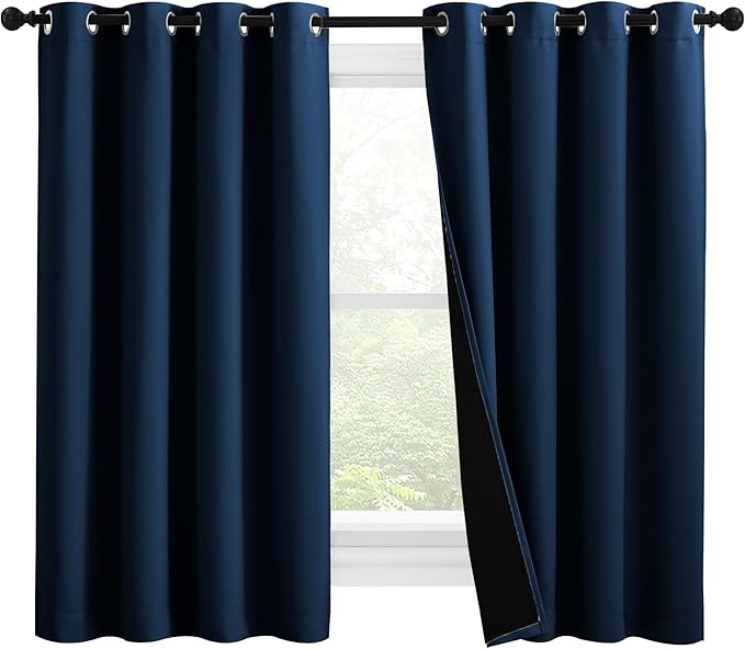 NICETOWN 100% Blackout Curtains with Black Liners, Thermal Insulated Full Blackout 2-Layer Lined Drapes, Noise Cancellation Window Draperies for Dining Room (Moroccan Blue, 2 Panels, 55" W by 57" L) by NICETOWN