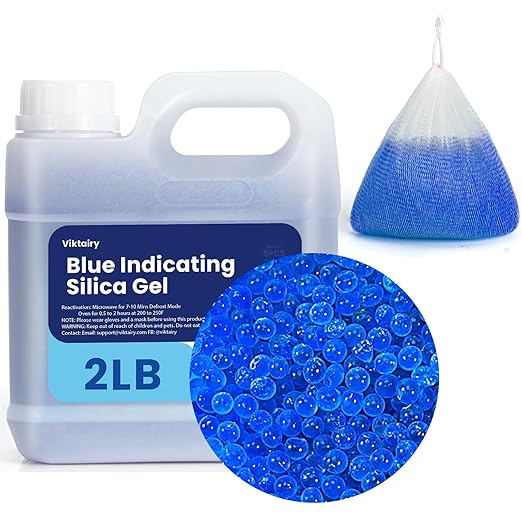 2LBS Desiccant Beads, Premium Blue Indicating Reusable Silica Gel Beads Bulk, Industry Standard 3-5 mm Desiccant Dehumidifier for 3D Filament, Electronic Devices, Camera, Documents, Safe (5PCS Bags) by Viktairy