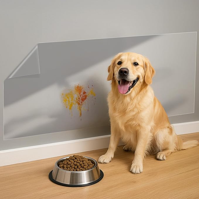 Clear Wall Protector, Non Adhesive Electrostatic Clear Contact Paper Door Protector from Dog Scratching Plastic Stickers for Kitchen & Office from Bin, Furniture Door, Wallpaper Scratch Dog Cat, 6.6ft by Unknown