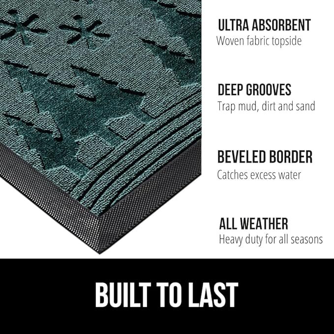GORILLA GRIP 100% Waterproof All-Season WeatherMax Doormat 35x23, US Designed Natural Rubber, Stain and Fade Resistant, Low Profile Indoor Outdoor Door Mats, Easy Clean Patio Mat, Green Snowscape - Image 2