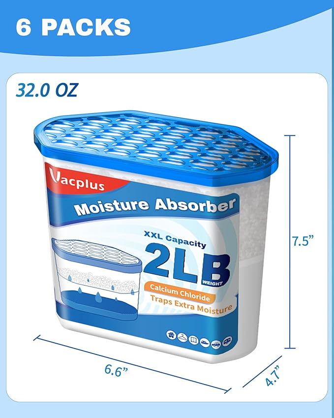 Vacplus Moisture Absorber Buckets – Large Capacity Dehumidifier and Humidity Absorber for Closet, Basement, Bathroom, RV, and Storage Areas, Unscented, 2 lbs, 6 Pack - Image 9